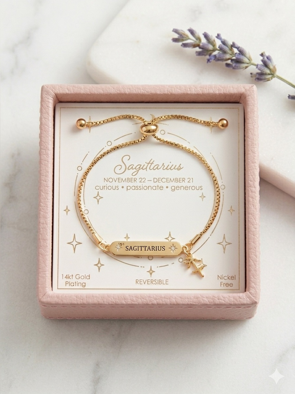 Sagittarius 14kt Gold Plated Slider Zodiac Bracelet